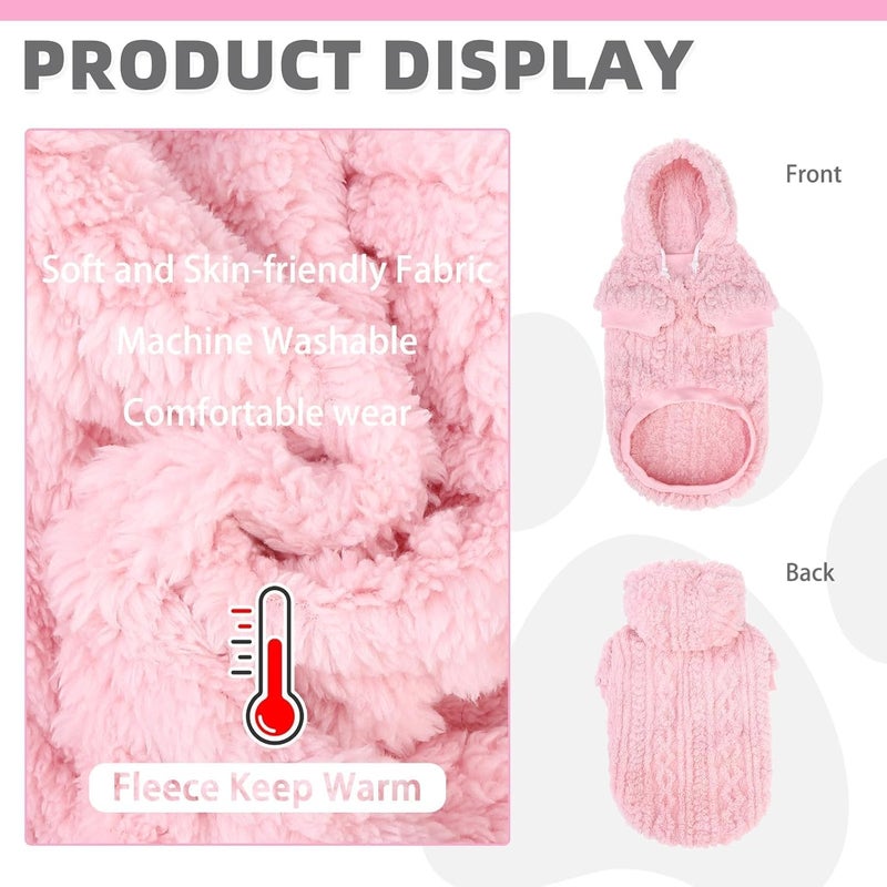 KOOLTAIL Fleece Dog Sweater Hoodie for Small Medium Large Dogs - Super Soft Fall Dog Clothes Hat Hooded Sweatshirt with Leash Hole, Warm Winter Cold Weather Pet Coat for Puppy Cats Girl Female Pink M - Image 3